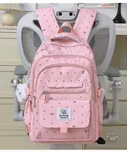 Zaino rosa a pois per ragazze, borsa da viaggio per studenti di grande capacità casual