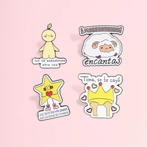 Cartoon Genezing Spaanse Letter Metalen Brooch Spruit Persoon Ster Kroon Schaap Pin Kleding Accessoires Sieraden