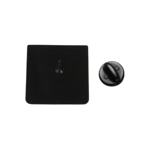 Detailed close-up view of a black metal lapel pin back with secure locking clutch fastener.