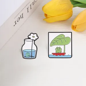 Cute cartoon frog enamel pin set, metal brooch badge for clothing and bag decoration
