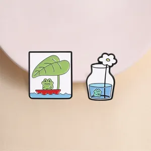 Cute frog enamel pin set metal brooch cartoon animal badges jacket lapel pin accessories
