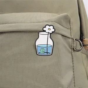 Cartoon frog in vase with daisy enamel pin cute metal badge aesthetic backpack accessory apparel