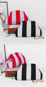 Sac cosmetique en tricot raye ouverture elastique grande capacite pochette portable chic