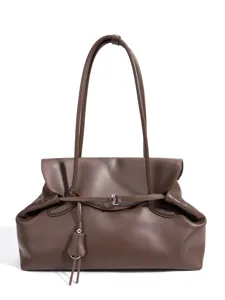 Braune Leder Schultertasche für Damen, große Kapazität Pendeln Tote Tasche mit Überschlag.