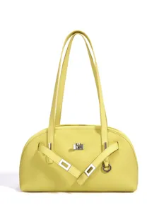 Stylish yellow leather shoulder bag minimalist commuter tote bag for daily fashion wear.