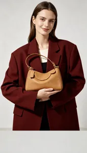 Elegante bolso de hombro de cuero genuino para mujer, práctico y moderno para uso diario.