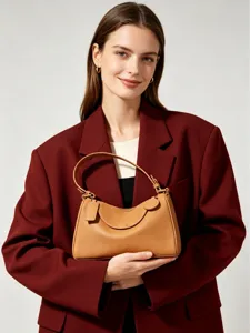 Bolso Boston de Mujer en Cuero de Vaca de Primera Capa Minimalista de Hombro Cruzado en Piel Genuina Casual