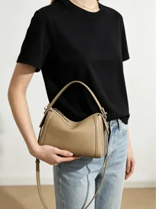 Bolso de hombro de cuero genuino minimalista elegante bolso boston para mujer diario
