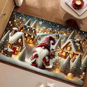 Christmas holiday doormat snow village gnome pattern non slip washable indoor floor rug