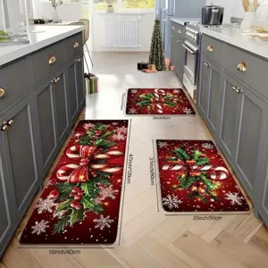 Christmas kitchen rug set non-slip floor mats holiday candy cane home decor 3 pieces