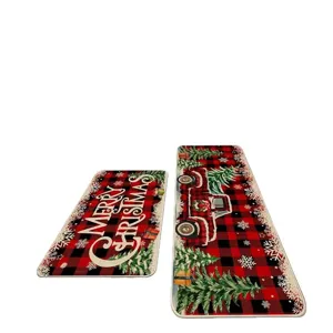 Christmas buffalo plaid floor mat set non-slip absorbent holiday doormat for bathroom kitchen entry