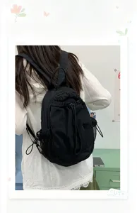Petit sac a dos noir pour femme sac de jour decontracte avec cordon leger de sport chic