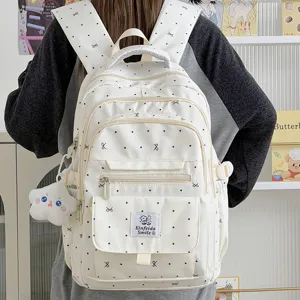 Carino zaino scolastico bianco a pois grande capacità borsa da viaggio casual per studenti