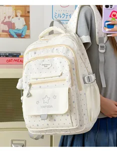 Cute polka dot school backpack for teenage girls stylish casual double shoulder book bag white