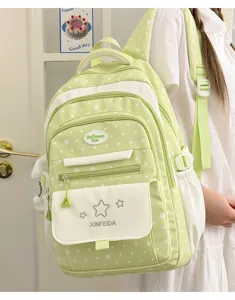 Casual student school bag light green polka dot color blocking backpack for girls school