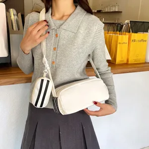 Dames Japans Minimalistisch Cilindrisch Crossbody Tas Met Kleine Pouch Stof Schoudertas Casual Veelzijdig Mode Handtas Dagelijks Gebruik