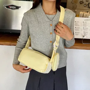 Japanse minimalistische crossbody schoudertas cilindrisch met klein tasje casual mode geel