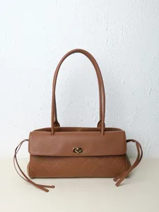 Brown leather shoulder bag retro baguette tote chic casual commute handbag stylish women purse