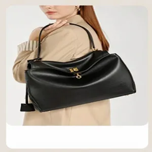 Stylish black leather shoulder bag for women, elegant daily handbag with comfortable top handle.