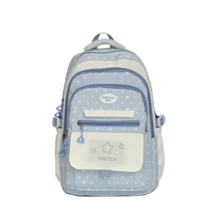Light blue star polka dot student school bag casual double shoulder backpack for teenagers daily use