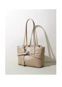 Elegante bolso tote de cuero beige para mujer, bolso de hombro de gran capacidad trabajo.