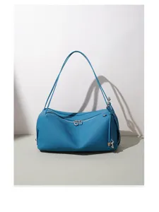 Blaue echte Leder Schultertasche stilvolle bento Pendler Handtasche Unterarmtasche fuer Damen
