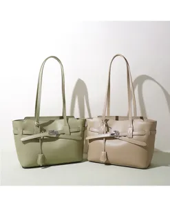 Bolso tote de cuero genuino para mujer, bolso de hombro grande y elegante para la oficina.