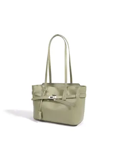 Bolso tote de cuero verde para mujer, bolso de hombro grande y elegante con cierre metálico.