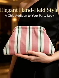 Chic knitted striped clutch bag for women, elegant hand-held design for party and daily use.