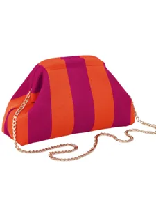 Trousse à Maquillage en Tricot à Rayures pour Femmes Pochette Cosmétique de Voyage Grande Capacité Avec Bandoulière en Chaîne Métallique Sac de Rangement en Tricot