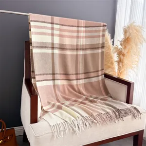 Retro plaid imitation cashmere shawl winter warm tassel scarf for women fashion daily wear