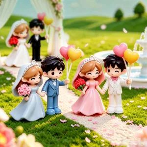 Micro Landscape Wedding Couple Plastic Figurines DIY Crystal Ball Photo Frame Small Ornament Home Decor PVC Couple Statues