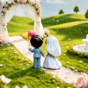 Cute wedding couple figurines for micro landscape decoration and DIY craft projects.