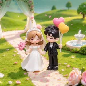 Cute miniature wedding couple figurines for DIY micro landscape decor, resin craft ornaments.