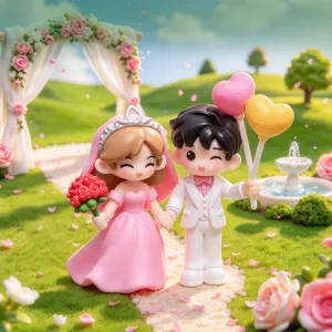 Cute wedding couple plastic figurines miniature ornaments for DIY crystal ball decor.