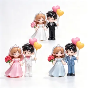 Wedding couple figurines set with heart balloons and bouquets, perfect for DIY micro landscapes.
