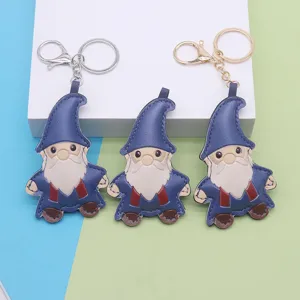 Cute Cartoon Leather Santa Claus Keychain Christmas Bag Pendant PU Leather Key Ring Holiday Party Gift