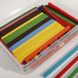Colorful wooden math counting sticks with clear storage box, perfect for kids early education.