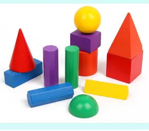 12 Stueck Holz geometrische Formen Set, Montessori Mathe Lernspielzeug fuer Kinder.