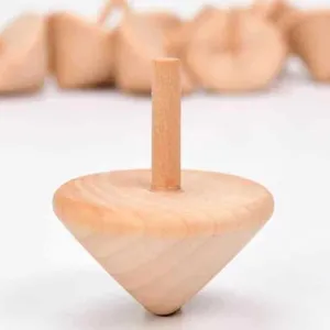 Traditional wooden spinning top toy for kids, classic hand-spun raw wood retro toy for boys.