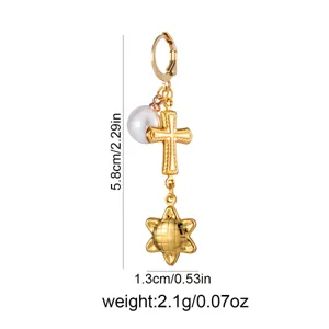 Vintage style gold cross pearl dangle earrings for women fashion stainless steel jewelry