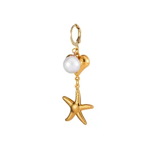 Vintage starfish heart pearl stainless steel drop earrings fashion jewelry vacation style