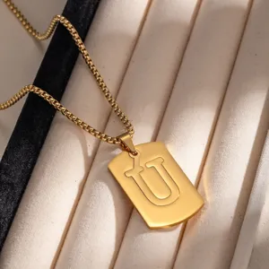 Collana con ciondolo lettera iniziale in acciaio inossidabile dorato stile hip hop chic