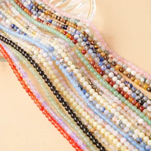 4mm bunte Naturstein Kristall Perlen DIY Armband Halskette Halbzeuge Stränge Schmuck