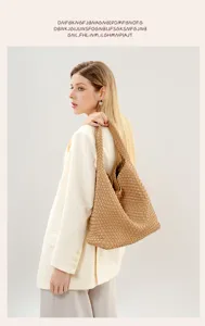 Woven tote bag for women large capacity shoulder bag casual beach vacation handbag