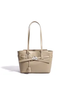 Bolso de hombro para mujer en cuero genuino, gran bolso tote elegante para oficina.