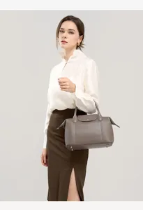 Detail view of the premium genuine leather top handle pillow bag showcasing fine craftsmanship.
