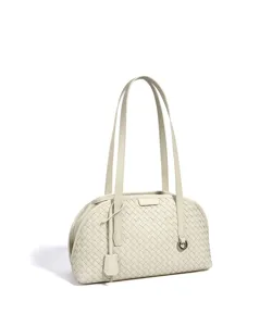 Bolso de hombro de cuero trenzado blanco chic bolso Boston de cercanías vista detalle