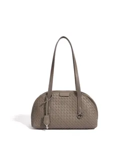 Bolso de hombro de cuero tejido gris elegante clásico bolso tote gran capacidad bolsa