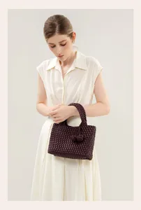 Handmade woven leather handbag classic brown tote bag stylish casual commuter shoulder bag